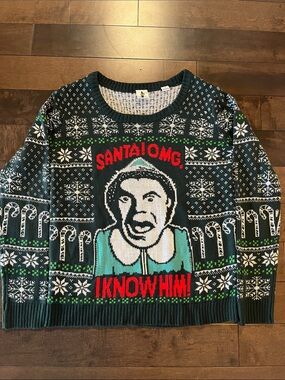 Elf 'Santa! OMG.' Ugly Holiday Sweater L
